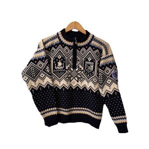 Womens Dale of Norway 2025 Trondheim XS 1/4 Zip Wool Knit Sweater Navy/Sand